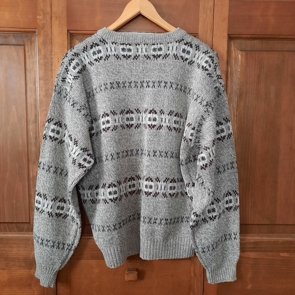 Vintage Basic Editions tan white fair isle Cosby Grandpa knit sweater size M - Picture 8 of 8